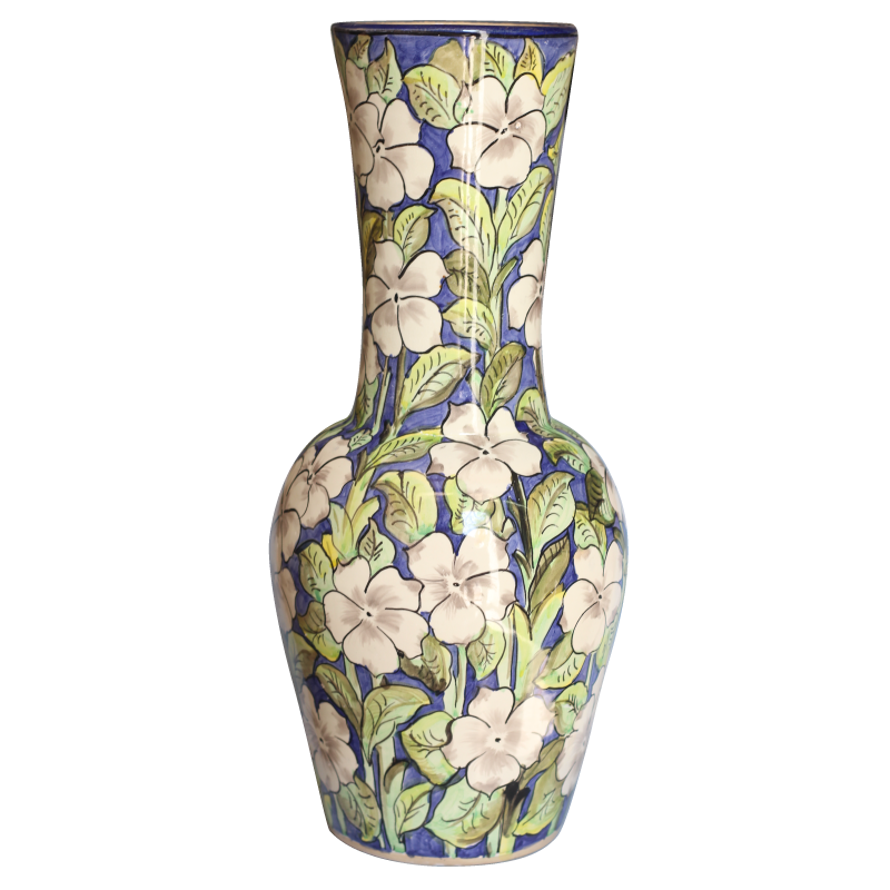 Handmade ceramic vase, hand painted with flowers.