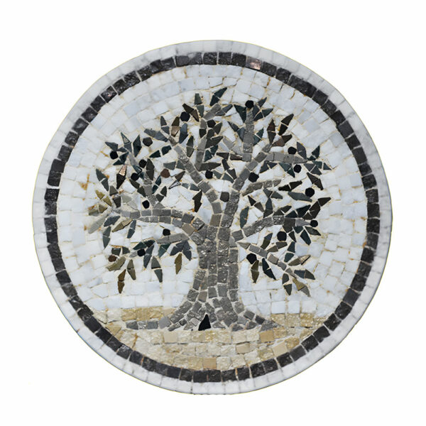 Tableau d'olivier en mosaïque forme ronde