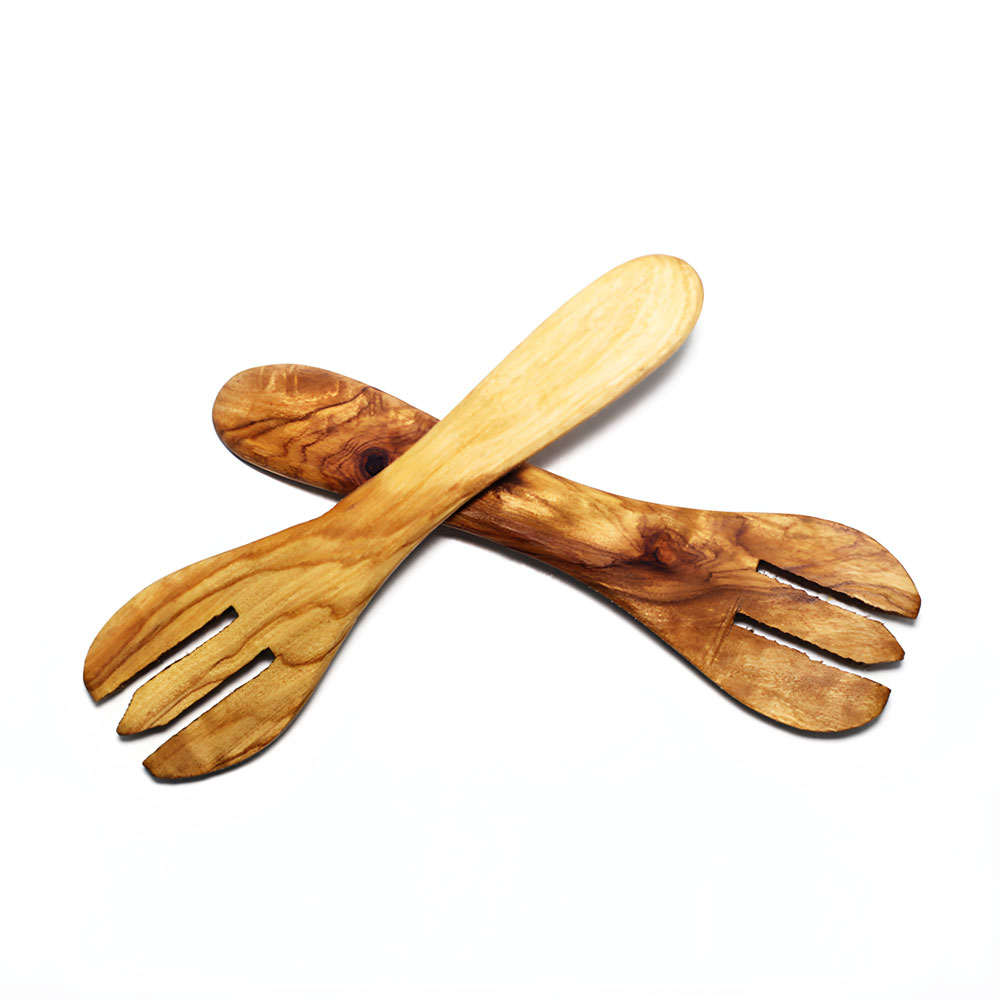 Salad utensils (2 forks) made of olive wood