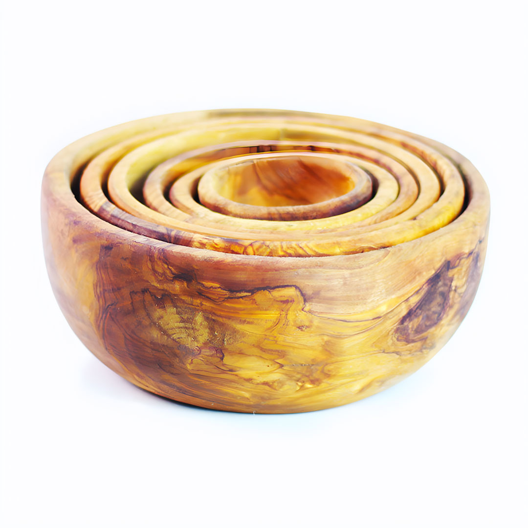 Set of 6 olive wood bowls