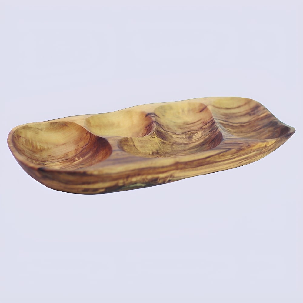 4-compartment olive wood serving tray