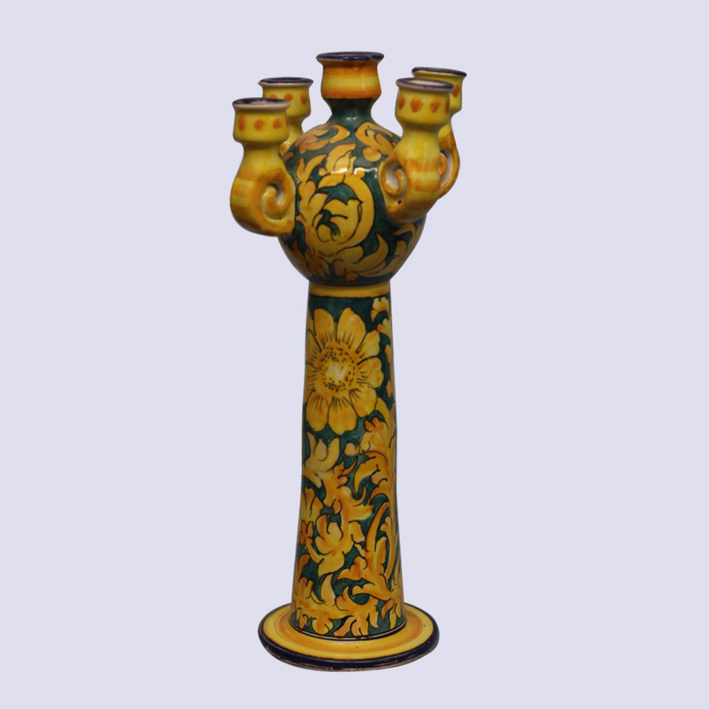 Ceramic candle holder, 5 heads, decorative floral pattern
