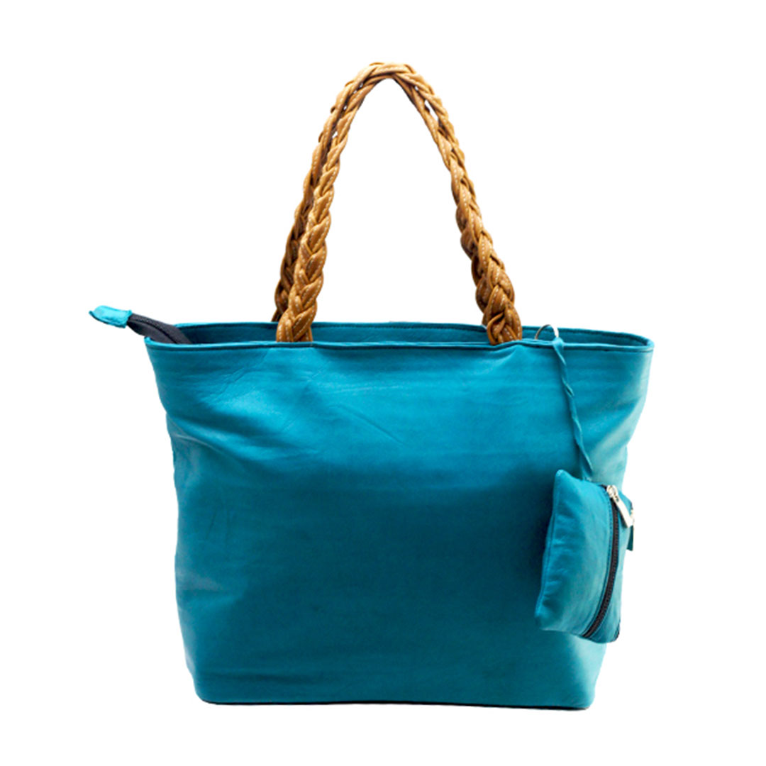 Sac à main en cuir de chameau bleu turquoise