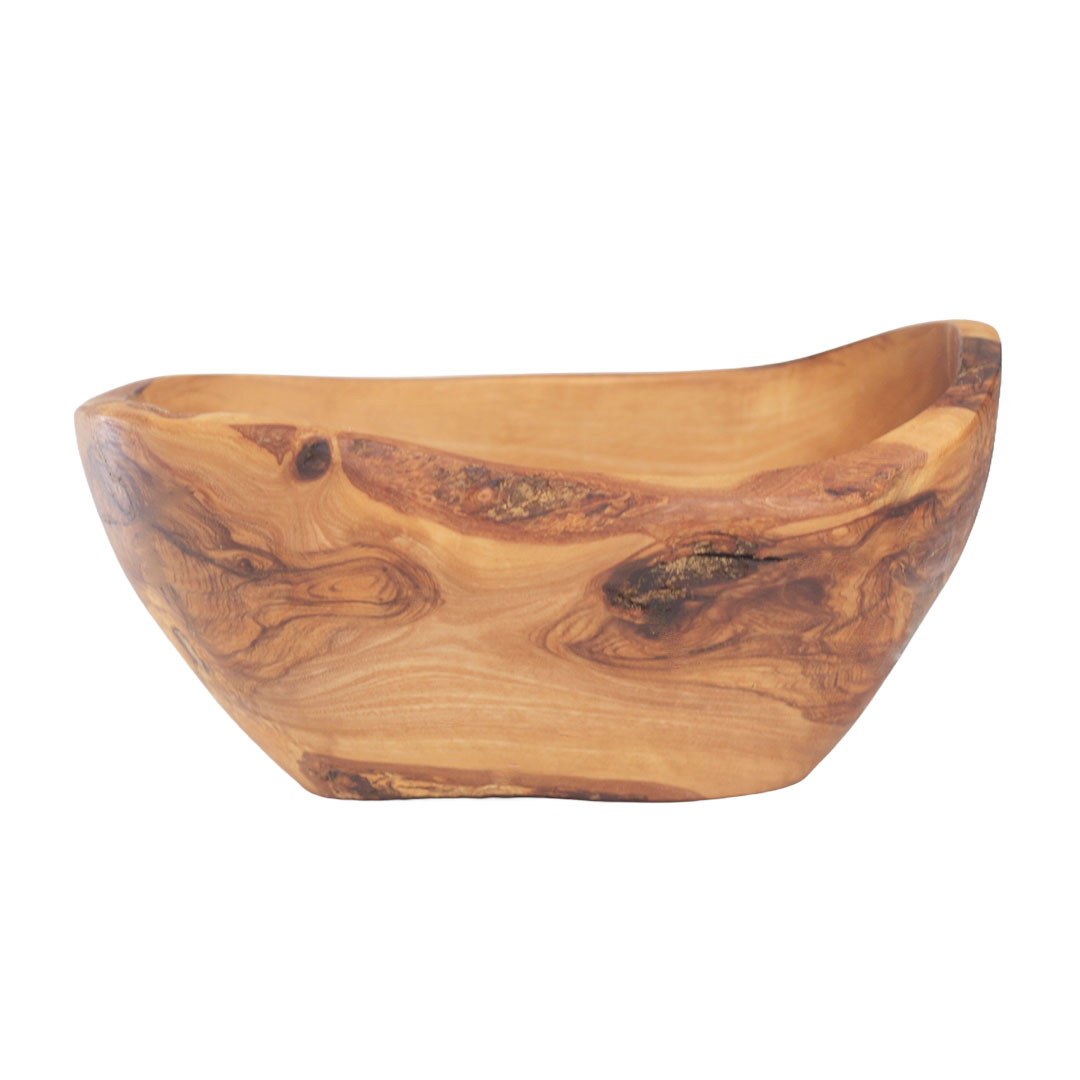 Deep boat-shaped olive wood basket