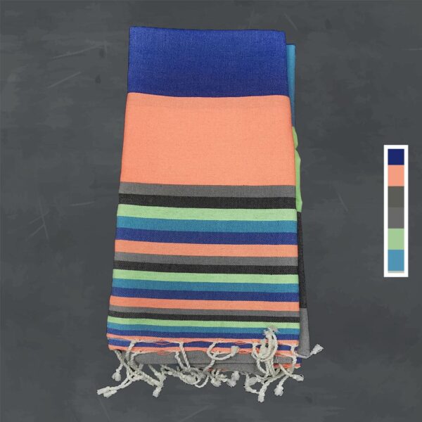 Flat Fouta Blue Petroleum, Dark Salmon, Gray, Black & Seafoam Green