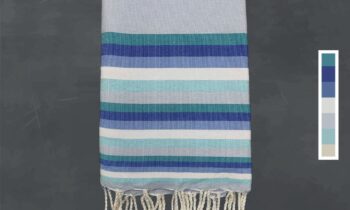 Fouta Plate Gris, Blue Turquoise, Bleu & Bleu Clair