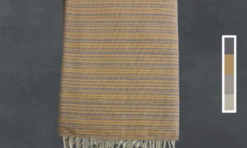 Fouta Nid D'abeille Gris Rayée Camel