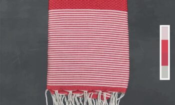 Fouta Nid D'abeille Rouge Rayée Blanc