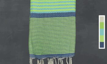 Fouta Nid D'abeille Vert D'eau Rayée Bleu
