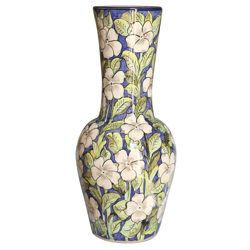 Handmade ceramic vase, hand painted with flowers.